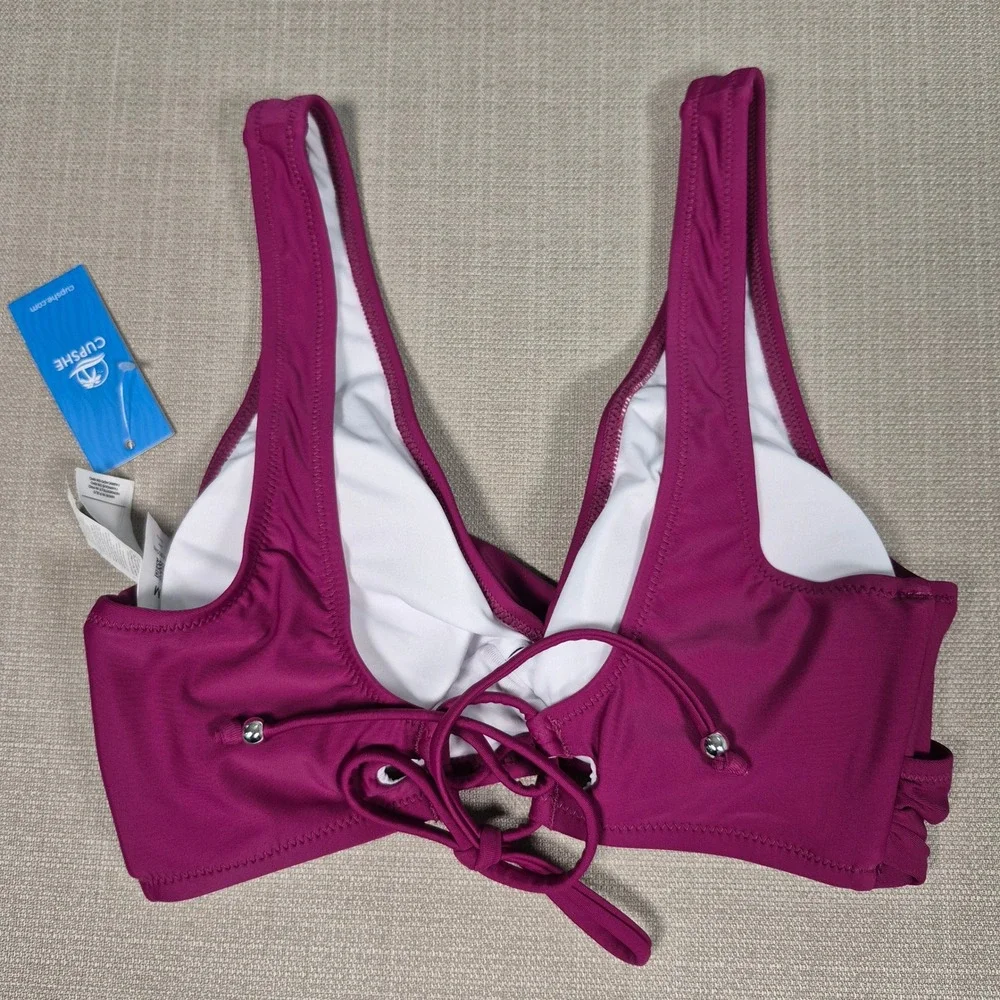 Cupshe Womens Bikini Set Plum Purple Floral Wrap Lace Up Side Tie M ADL5024B NWT